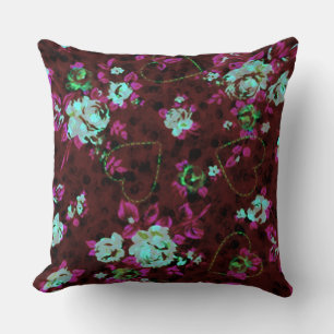 Almofada Travesseiro decorativo de Rosas Aqua & Fushia