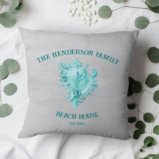 Almofada Travesseiro decorativo de Shell de Conch Teal (Teal Conch Shell Throw Pillow)