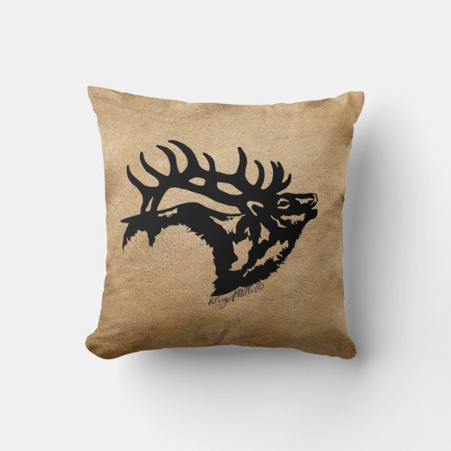 Almofada Travesseiro decorativo de Silhouette Bull Elk (Frente)