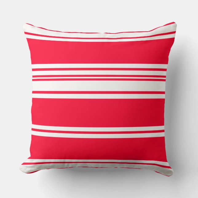 Almofada Travesseiro decorativo de Tcherry Red e White Stri (Frente)