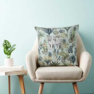 Almofada Travesseiro decorativo de Tigres de Selva Azul