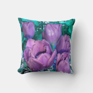 Almofada Travesseiro decorativo de Tulipas de Teal N Roxo