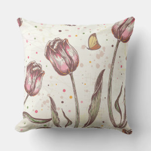 Almofada Travesseiro decorativo de Tulipas e Borboletas