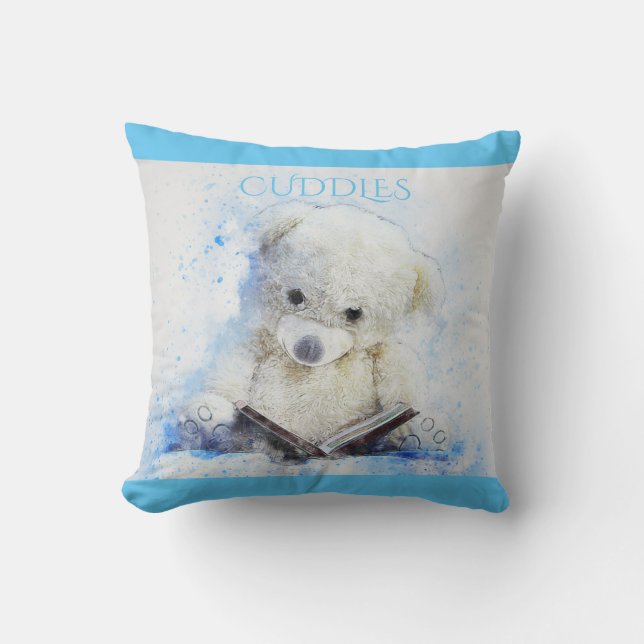 Almofada travesseiro decorativo de urso 'Cuddles'. (Frente)
