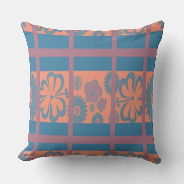 Almofada Travesseiro decorativo de Xadrez azul rosa (Frente)