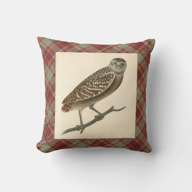 Almofada Travesseiro decorativo de Xadrez de Coruja Vermelh (Frente)