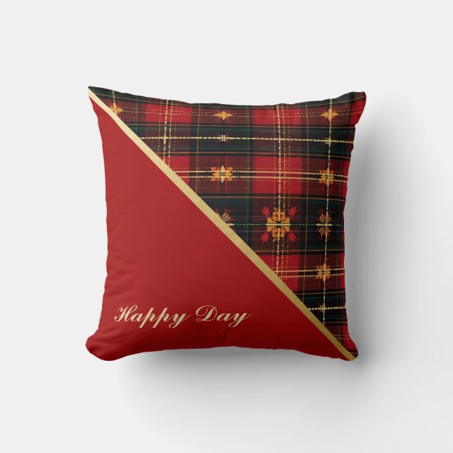 Almofada Travesseiro decorativo de Xadrez Dourada Vermelha  (Frente)