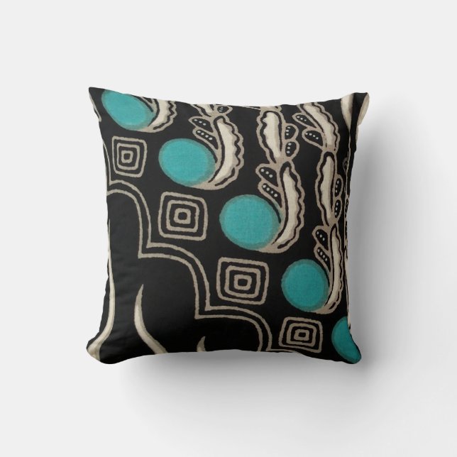 Almofada Travesseiro decorativo Design boêmico preto e turq (Frente)