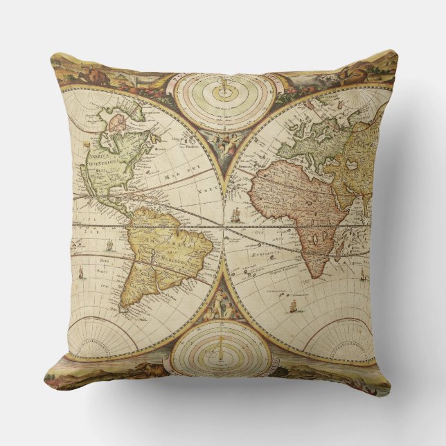 Almofada Travesseiro decorativo Design do Vintage Map (Frente)