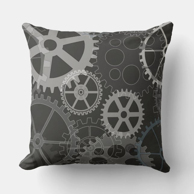 Almofada Travesseiro decorativo  DESIGN GEARS cinza (Frente)