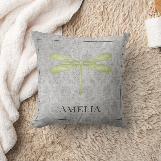 Almofada Travesseiro decorativo do Dragonfly Damask Verde (Cobertor)