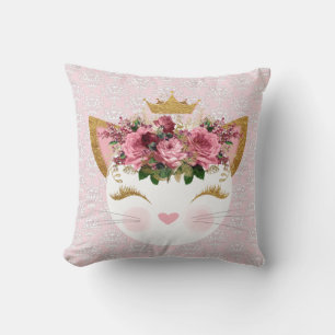 Almofada Travesseiro decorativo do Gatinho do Damasco Rosa