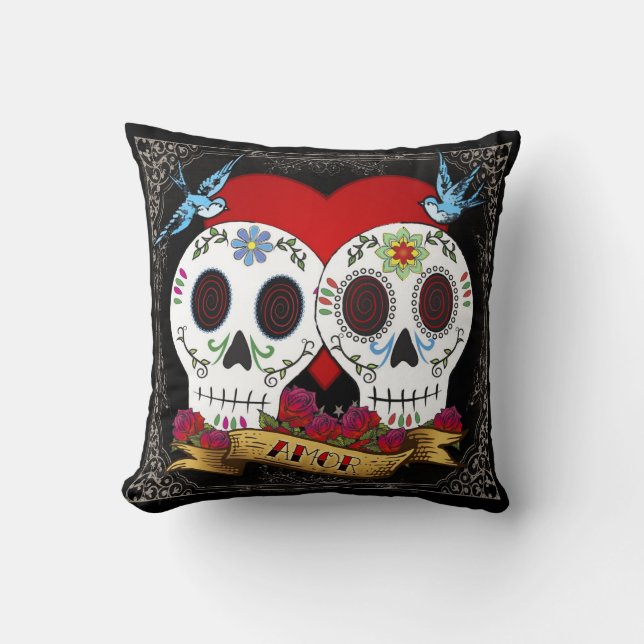 Almofada Travesseiro decorativo do Love Skulls (Frente)