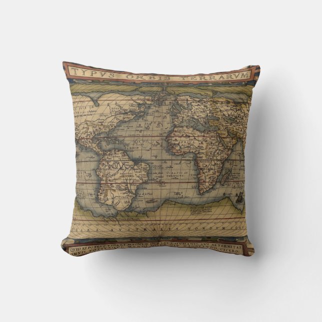 Almofada Travesseiro decorativo do Mapa Mundial Ortelius (Frente)