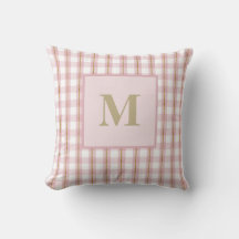 Travesseiro decorativo do Monograma Gingham, Rosa-
