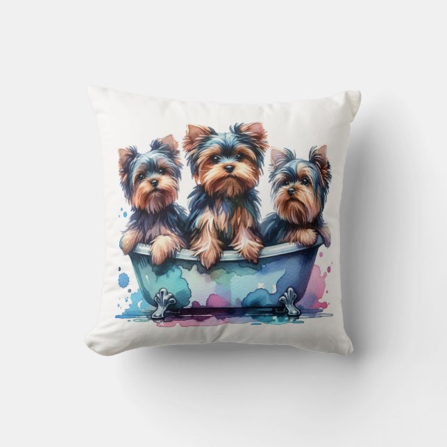 Almofada Travesseiro decorativo dos Bathing Yorkies (Frente)