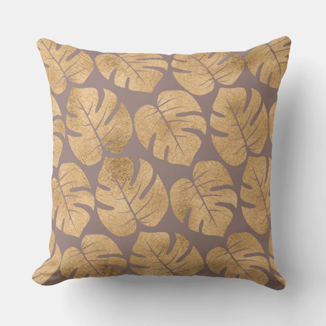 Almofada Travesseiro Decorativo Dourado com Folha Ampla (Frente)