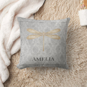 Almofada Travesseiro decorativo Dourado Dragonfly Damask