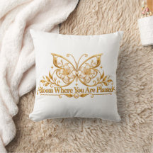 Travesseiro Decorativo Dourado 'Floresça Onde Você