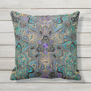 Almofada Travesseiro decorativo Dourado roxo da mandala de
