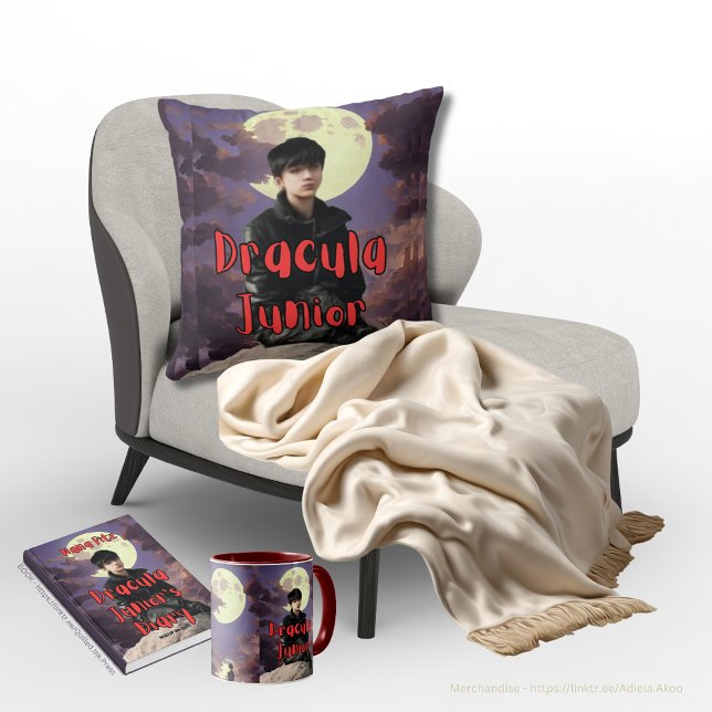 Almofada Travesseiro decorativo - Dracula Júnior (Dracula Junior Book, Mug & Throw Pillow by Quilled Ink Press & Adiela Akoo. Browse my store 4 more)