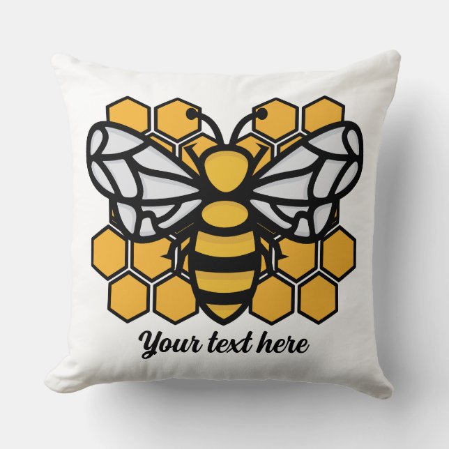 Almofada travesseiro decorativo editável de colmeia de abel (Frente)
