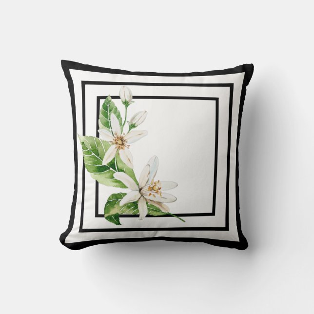 Almofada Travesseiro decorativo em preto e branco com flor  (Frente)