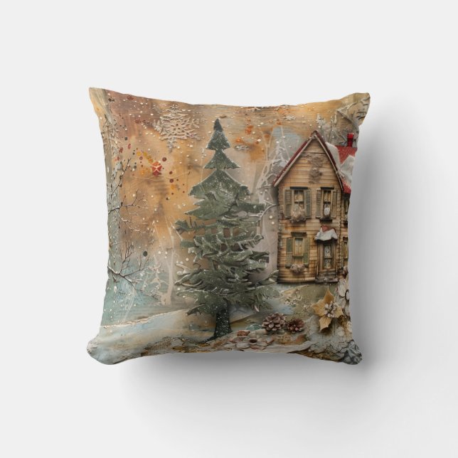 Almofada Travesseiro decorativo Ephemera Natal (Frente)