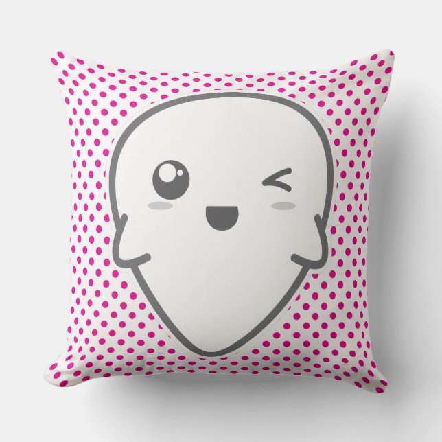 Almofada Travesseiro decorativo Fantasma Kawaii Winking (Frente)