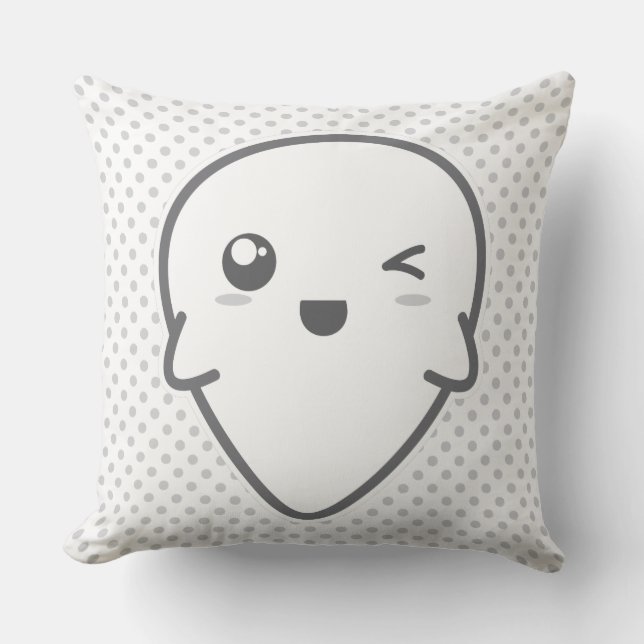 Almofada Travesseiro decorativo Fantasma Kawaii Winking (Frente)