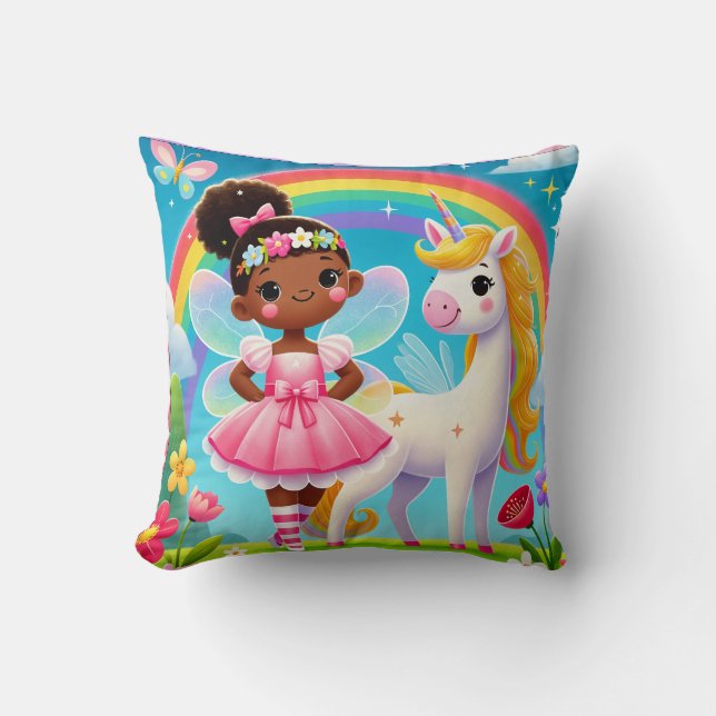 ALMOFADA TRAVESSEIRO DECORATIVO - "FELIZ FÉ COM UNICORN" (Frente)