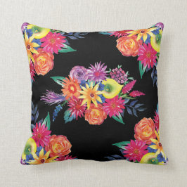 Almofada Travesseiro decorativo Flor Preto Fiesta Mexicano