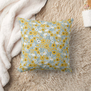 Almofada Travesseiro decorativo Floral Amarelo e Azul, Ênfa