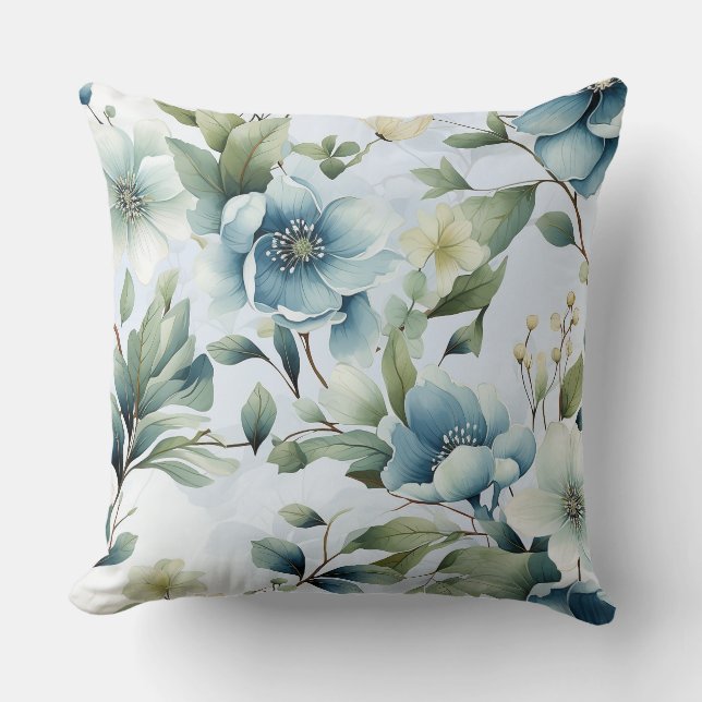 Almofada Travesseiro decorativo Floral Azul bonito (Frente)