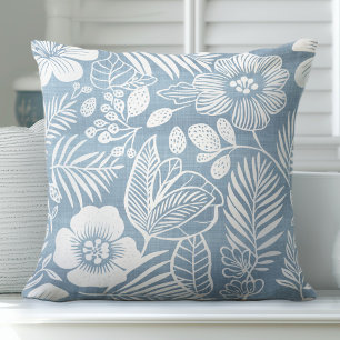 Almofada Travesseiro decorativo Floral Azul e Branco