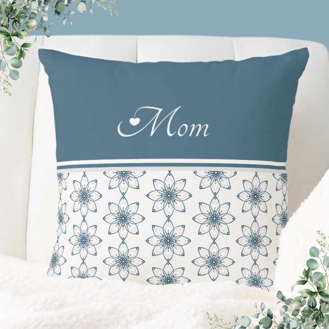 Almofada Travesseiro decorativo Floral Azul Elegante (Elegant Blue Floral Design Throw Pillow)