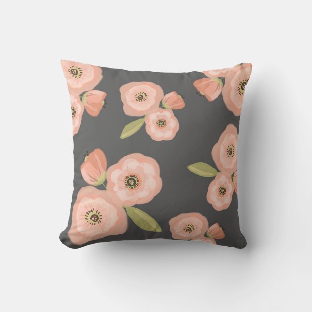 Almofada Travesseiro decorativo floral da aguarela cinzenta (Frente)