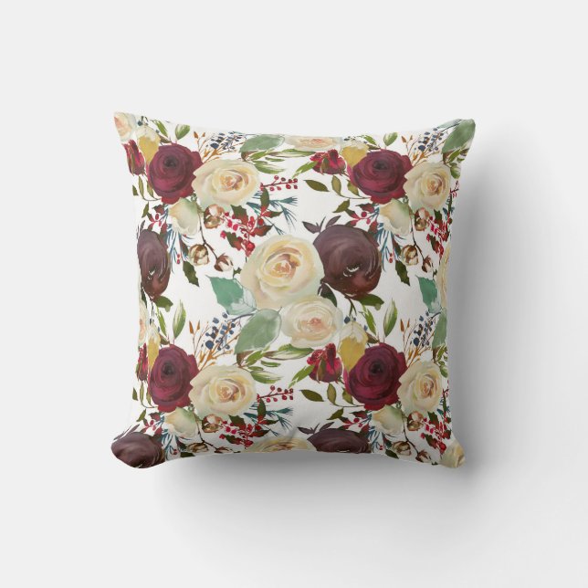 Almofada Travesseiro decorativo Floral de Aquarela Invernal (Frente)