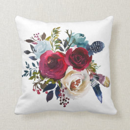 Almofada Travesseiro decorativo Floral de Merlot & Marinho