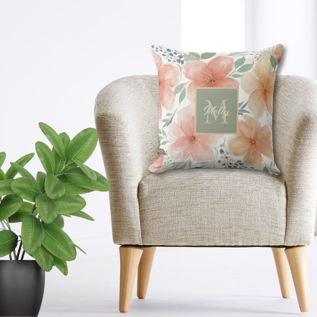 Almofada Travesseiro decorativo Floral de Pêssego e Aquarel (Criador carregado)