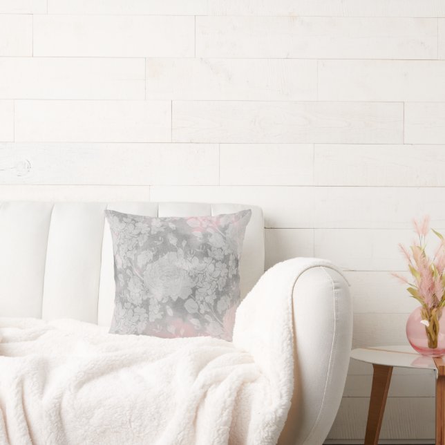 Almofada Travesseiro decorativo Floral de Rosas Sutis Cinza (Sofá)