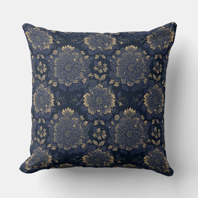 Almofada Travesseiro decorativo Floral Dourado e Azul Vinta (Frente)