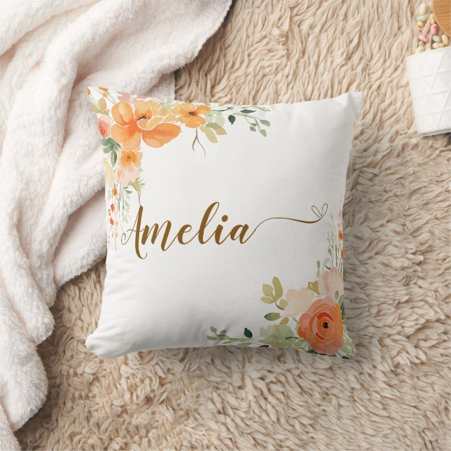 Almofada Travesseiro decorativo Floral Laranja Elegante (Cobertor)