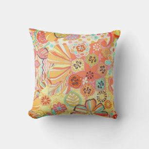 Almofada Travesseiro decorativo Floral Multicolor Laranja