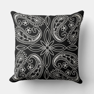 Almofada Travesseiro decorativo floral preto & branco do