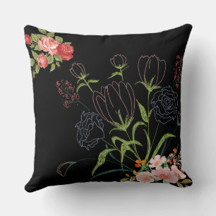 Almofada Travesseiro decorativo Floral Preto Elegante - tra