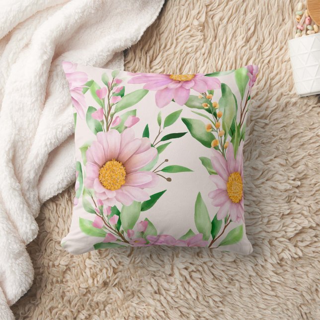 Almofada Travesseiro decorativo Floral Rosa (Pink Flowers and green leaves floral pillow!)