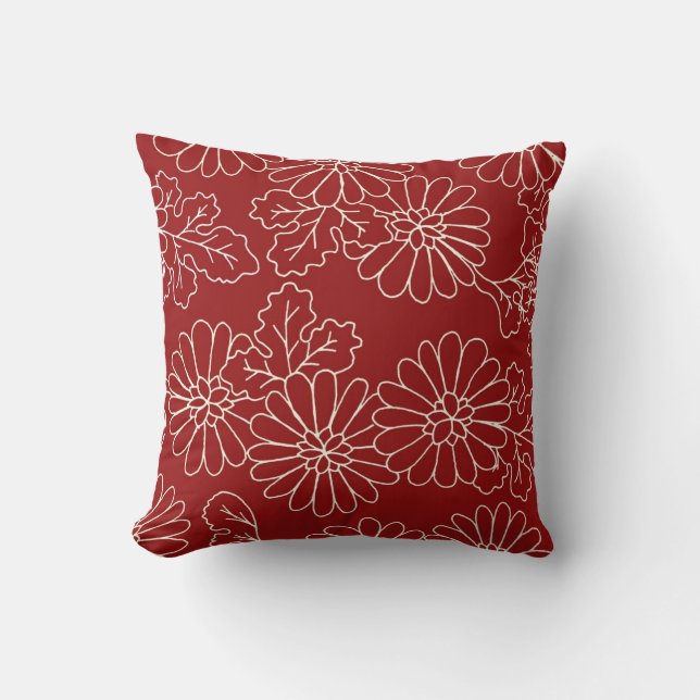 Almofada Travesseiro decorativo floral vermelho e de creme (Frente)