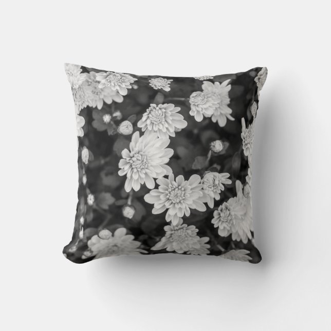 Almofada Travesseiro decorativo Flores de Primavera Preta e (Frente)