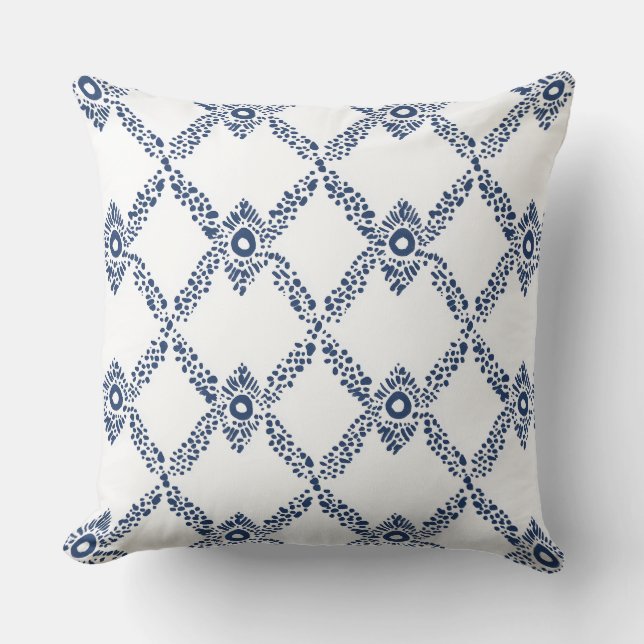 Almofada Travesseiro decorativo Geométrico Azul e Branco (Frente)